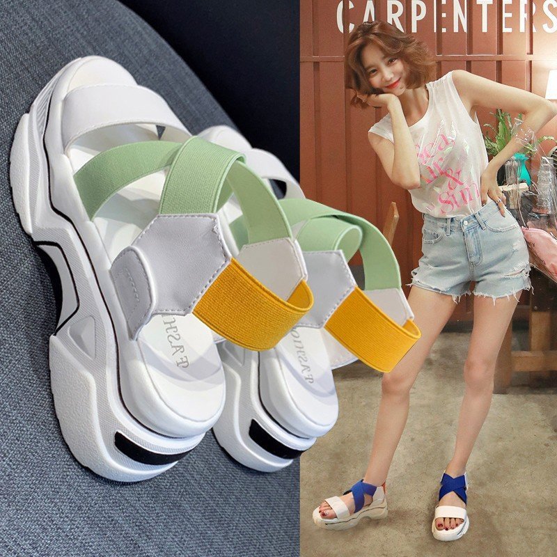 Color-blocking Crossover Simple Beach Sandals For Outer Wear