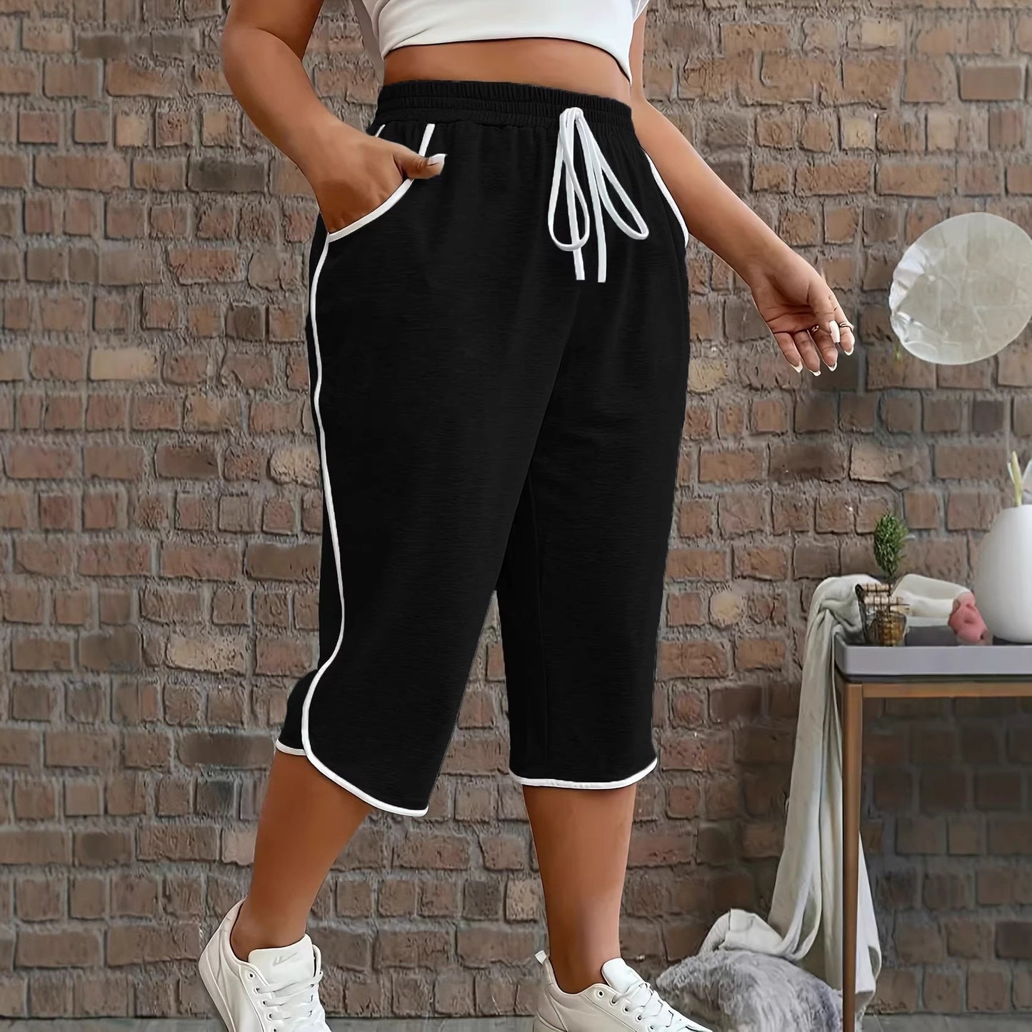 Womens Color-Block Comfortable Stretch Cropped Pants