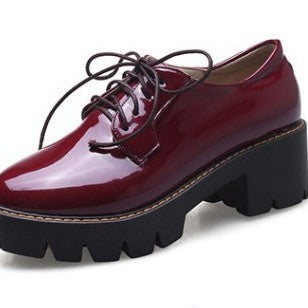 British Style Patent Leather Thick-soled Lace-up Leather Shoes