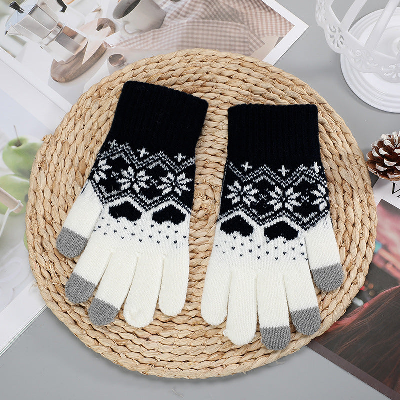 Knitted Christmas Snowflake Love Touch Screen Gloves