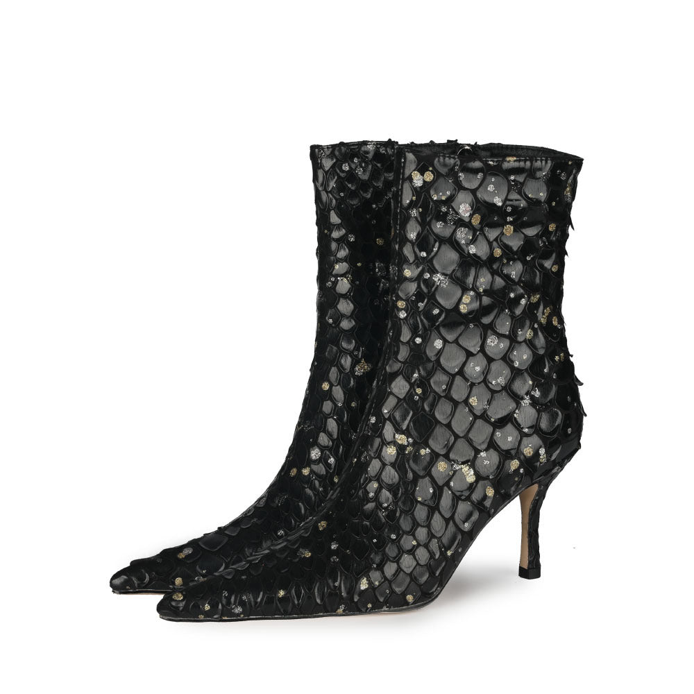 Spring Solid Color Sexy Fish Scale Short Boots