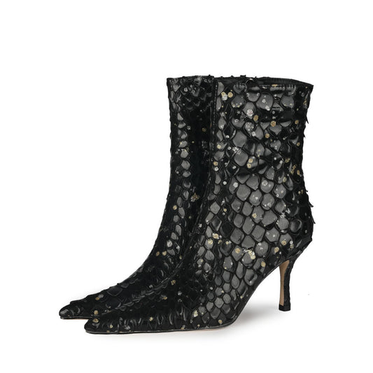 Spring Solid Color Sexy Fish Scale Short Boots