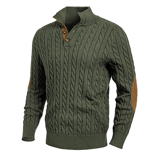 Slim-fit Buttoned Turtleneck Suede Stitching Sweater