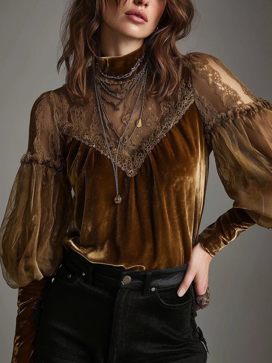 Womens Chic Versatile Half-turtleneck Mesh Top