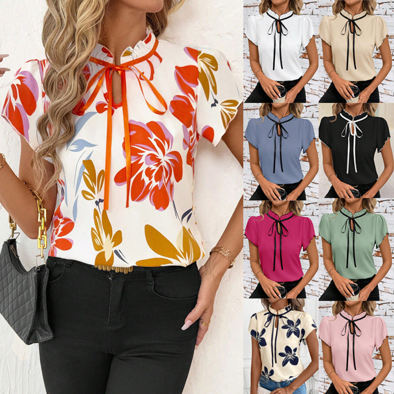 Womens Stylish Crew-neck Tie-dye Print Short-sleeve Top