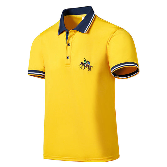 Kortærmet T-shirt til mænd med revers og high-end broderi