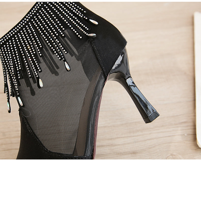 Fashion All-match Net Yarn Breathable High-heeled Fashion Boots