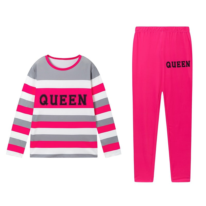 Round-neck Long Pants And Long-sleeve Digital-print Casual Two-piece Set