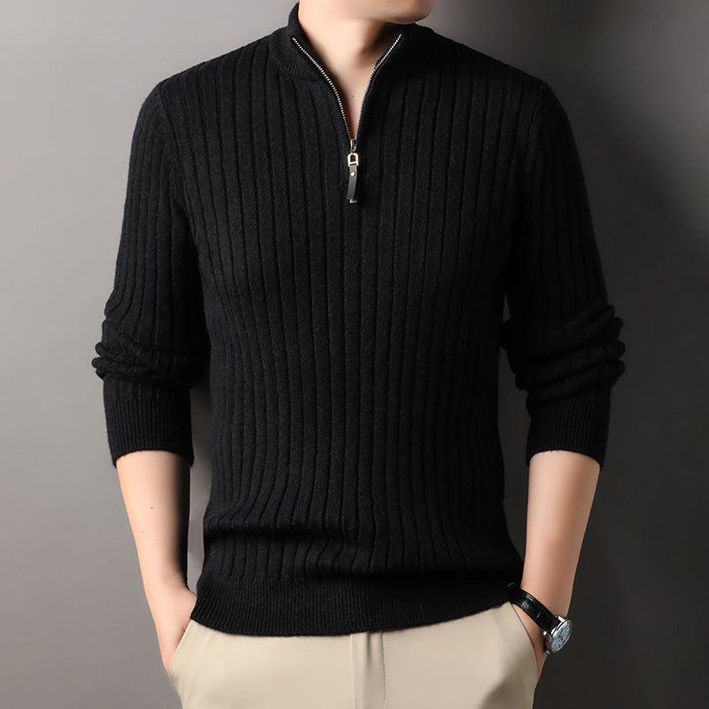 Men's Pullover Half Zipper Sweater Vertical Stripes