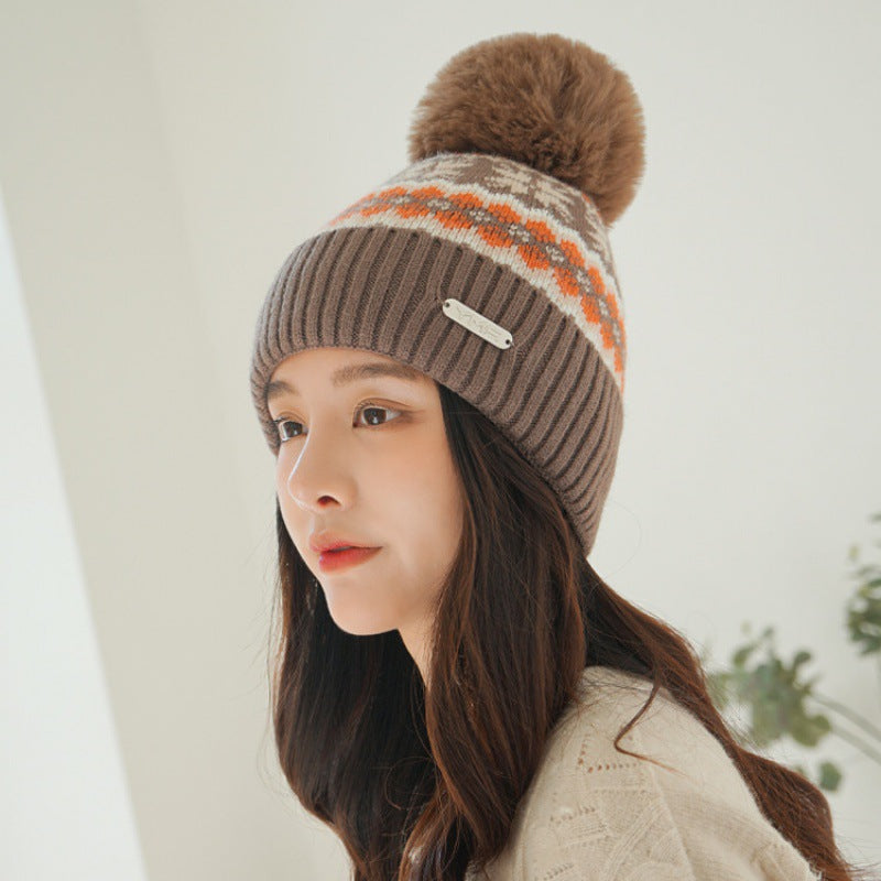 Ladies Fashion Ball Thread Ear Protection Hat