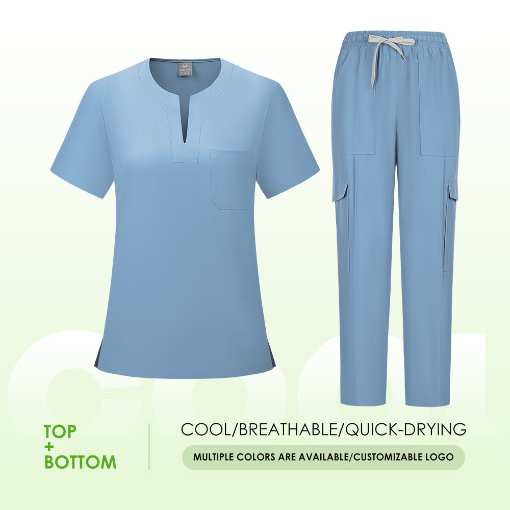 V-neck Two-piece Medical Work Uniform