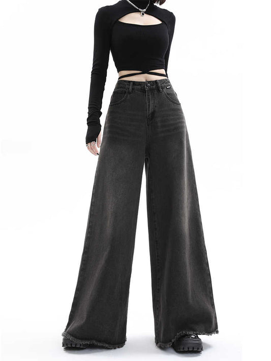 Løse Højtaljede Retro Råkantede Wide Leg Jeans