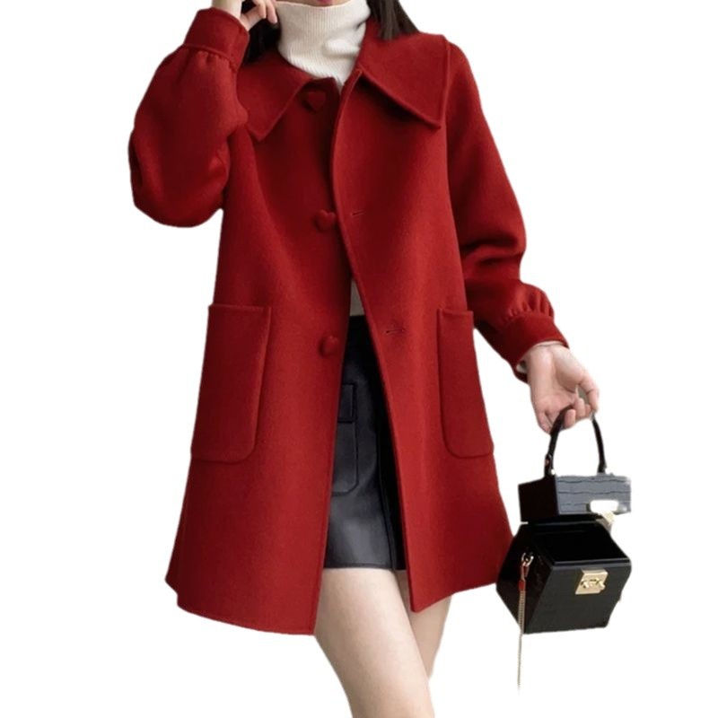 Womens Stylish Casual Doll-Neck Wool Coat