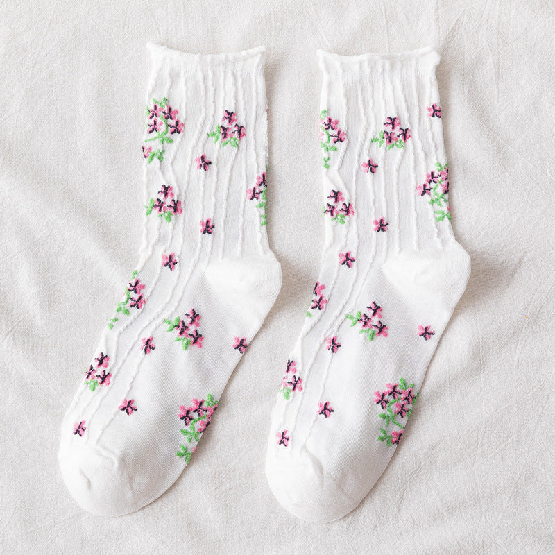 Curled Small Floral Cotton Socks For Pregnant Women Middle Aged And Elderly