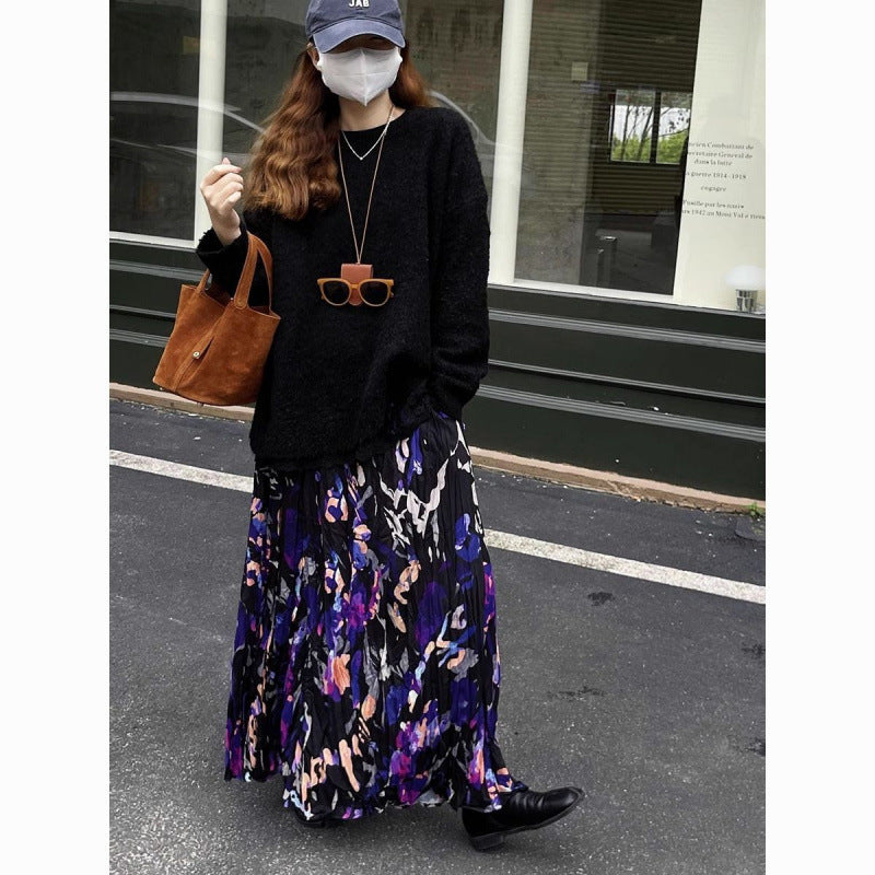 Vintage Crumpled Design Sense Niche Floral Skirt