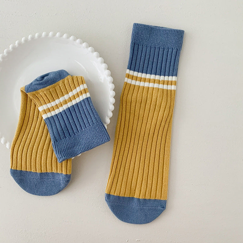 Mid-calf Socks In Colourful Japanese College Style Cotton