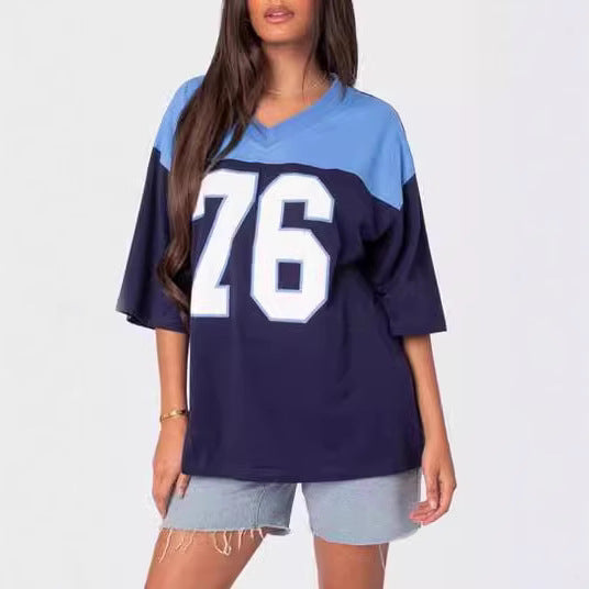 Digital Loose Hip Hop Retro Crew Neck Top