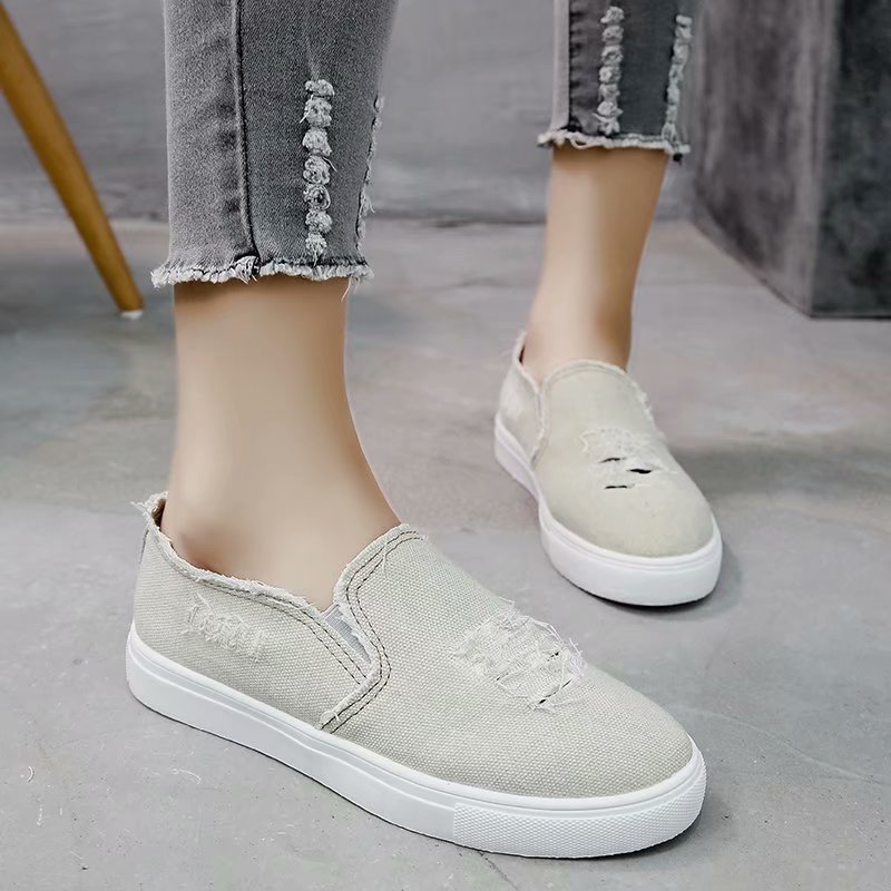Canvas Single Shoes Casual Denim Flat One Pedal Foreign Trade Large Size Women's Shoes Lovers