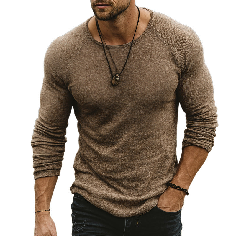 European And American Men's Solid Color Sweater With Round Neck