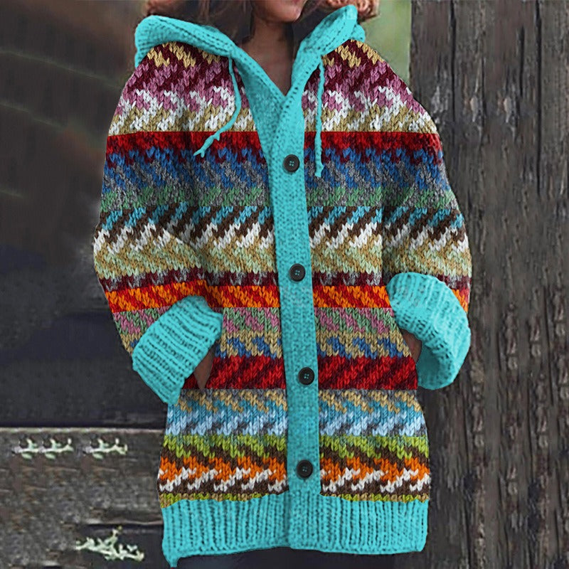 Retro Ethnic Print Women's Casual Cloak Coat