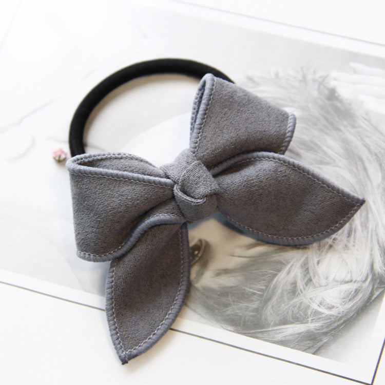 Pure Color Fabric Butterfly Head Rope Suede Bow Hair Rope