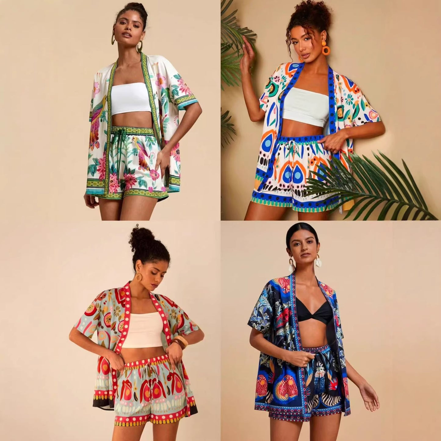 Fashion Casual Printing Cardigan Short Sleeve Shorts Suit