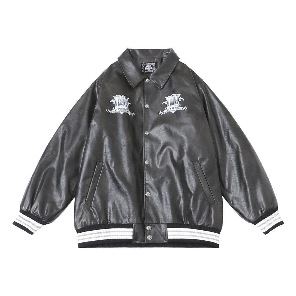 Flower Letter Printing Motorcycle Jacket Men
