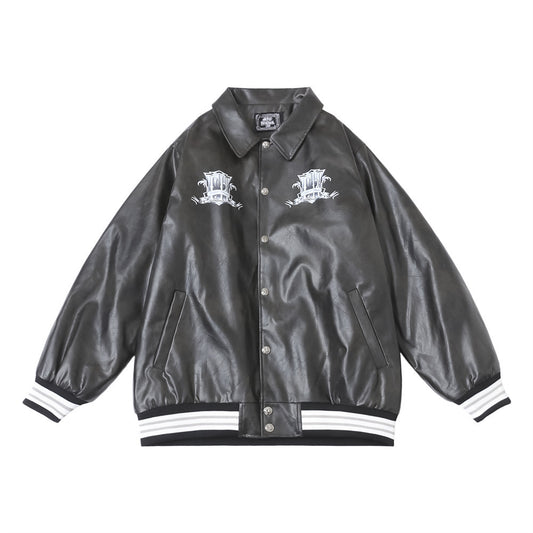 Flower Letter Printing Motorcycle Jacket Men