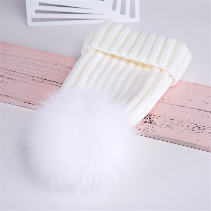Oversized Warm Real Raccoon Fox Fur Ball Wool Hat