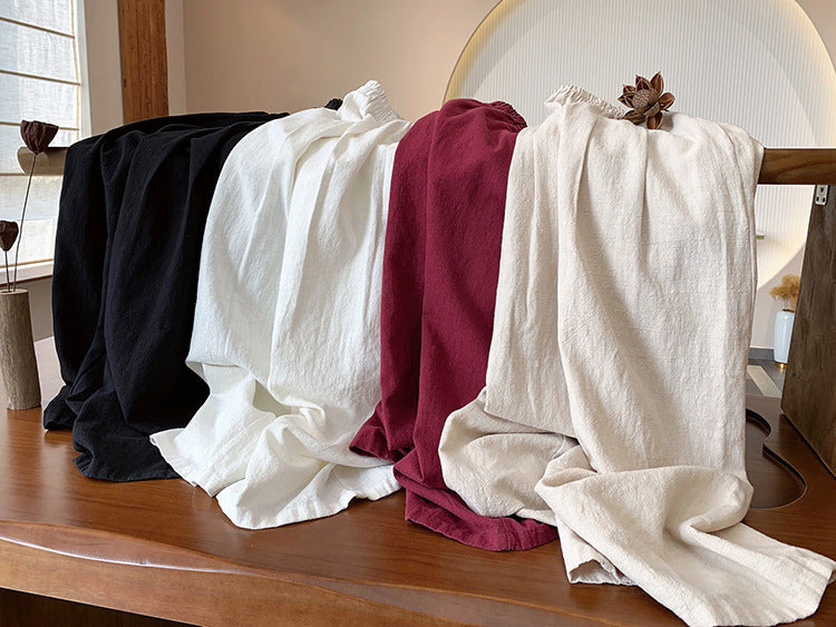 Kvinders bomuld- og hørstonewashed kunstneriske all-match wide leg bukser