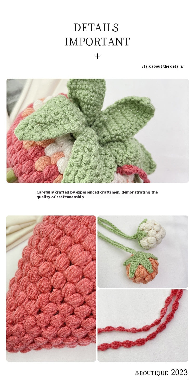 One-shoulder Crossbody Knitted Cartoon Strawberry Bucket Bag