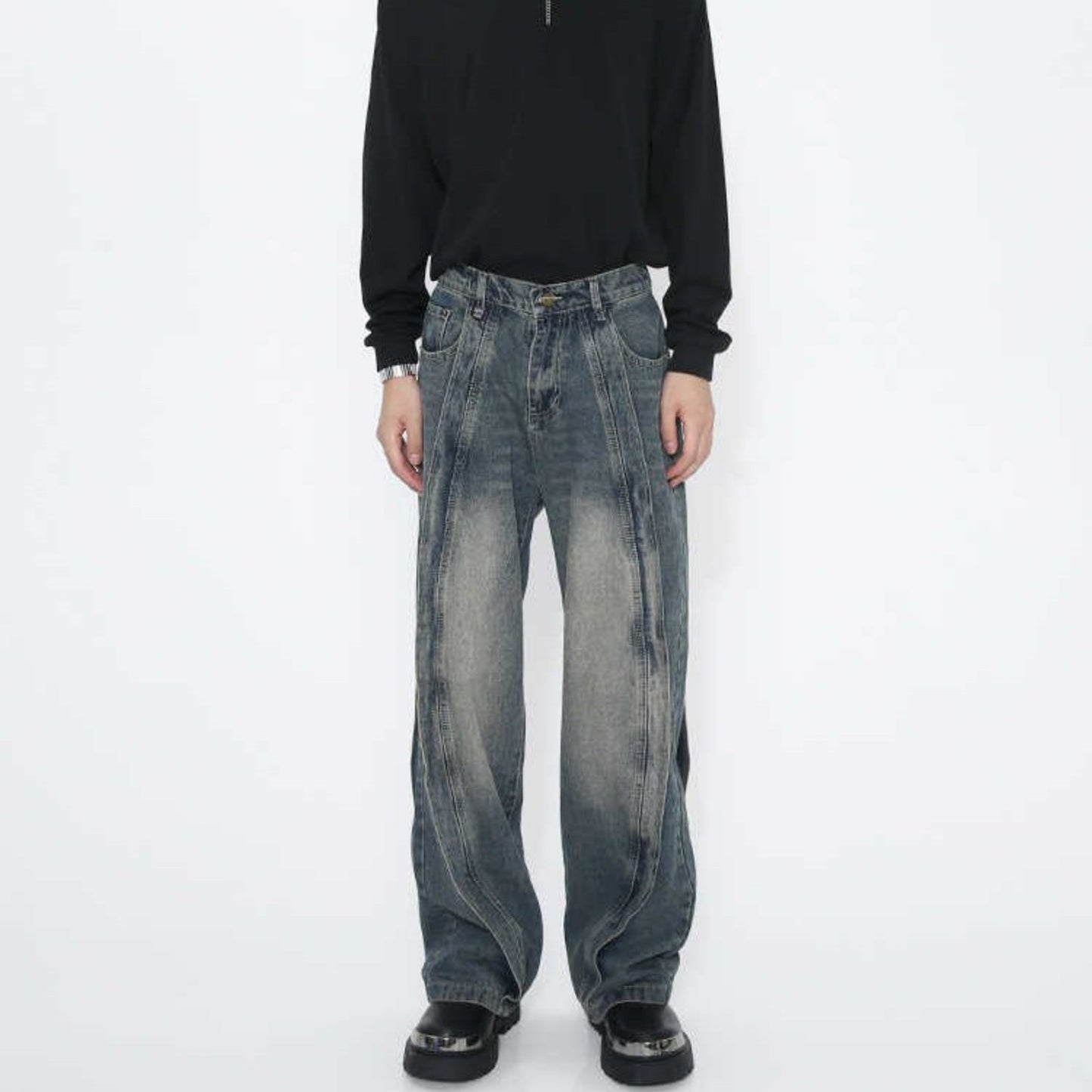 Design Inspired Loose Straight Leg Mid Waist Jeans