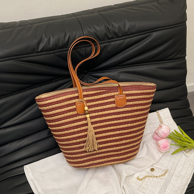 Woven Contrast Color Minimalist Large Capacity Women's Bag