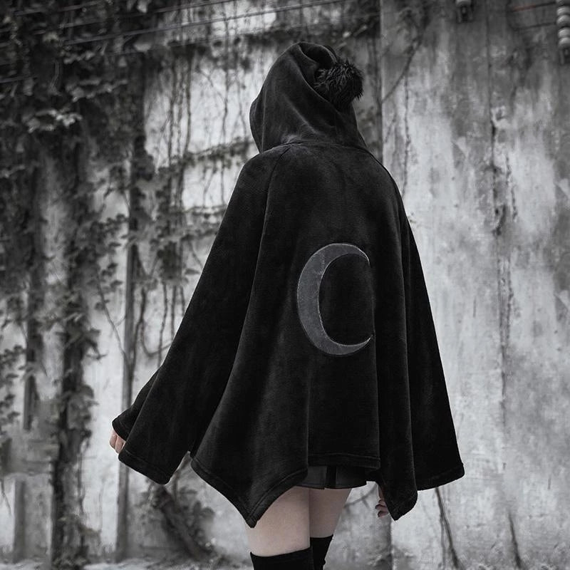 Women's Solid Color Hooded Crescent Temperament Coat