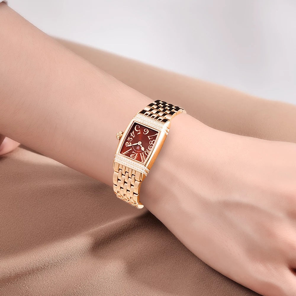 Women's Fashion Shell Face Square Quartz Watch With Diamonds