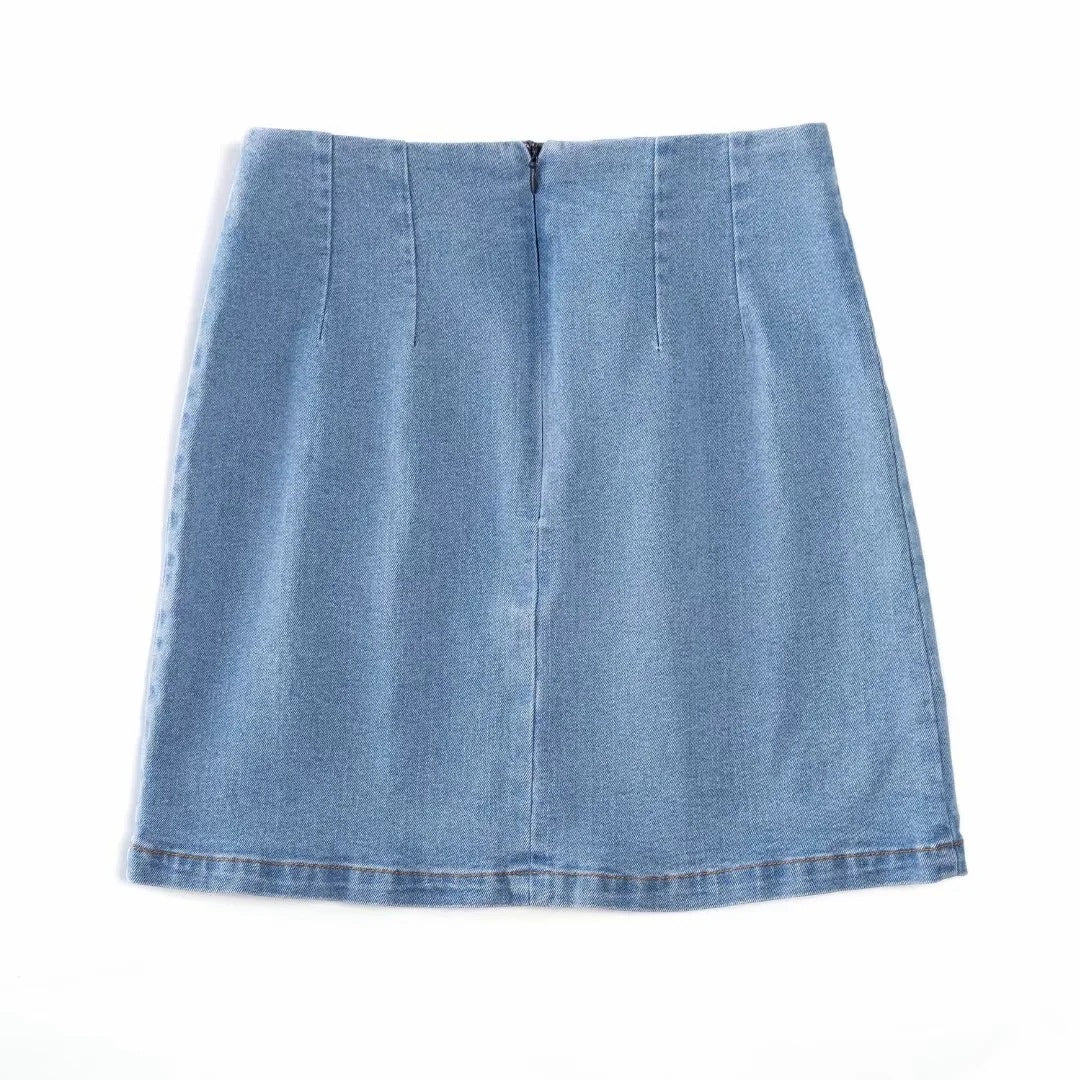 High Waist Stretch Double Slit Denim Hip-wrapped Skirt Skirt