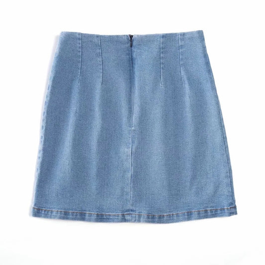 High Waist Stretch Double Slit Denim Hip-wrapped Skirt Skirt