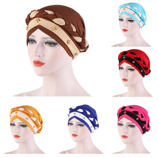 New Multi-color Crystal Hemp Three-layer Turban Hat