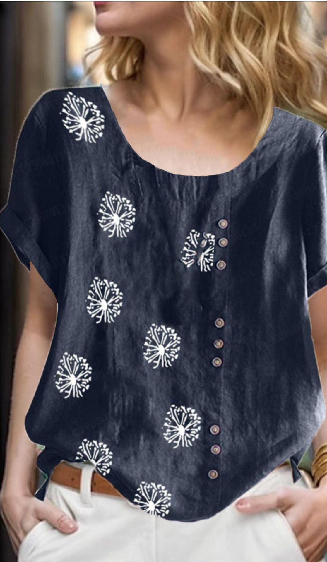 Women's Top Clinch Vintage Cotton And Linen Printing
