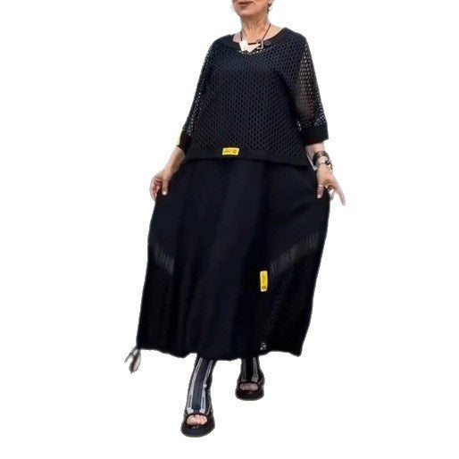 Autumn New Solid Color Round Neck Hollow-out Suit