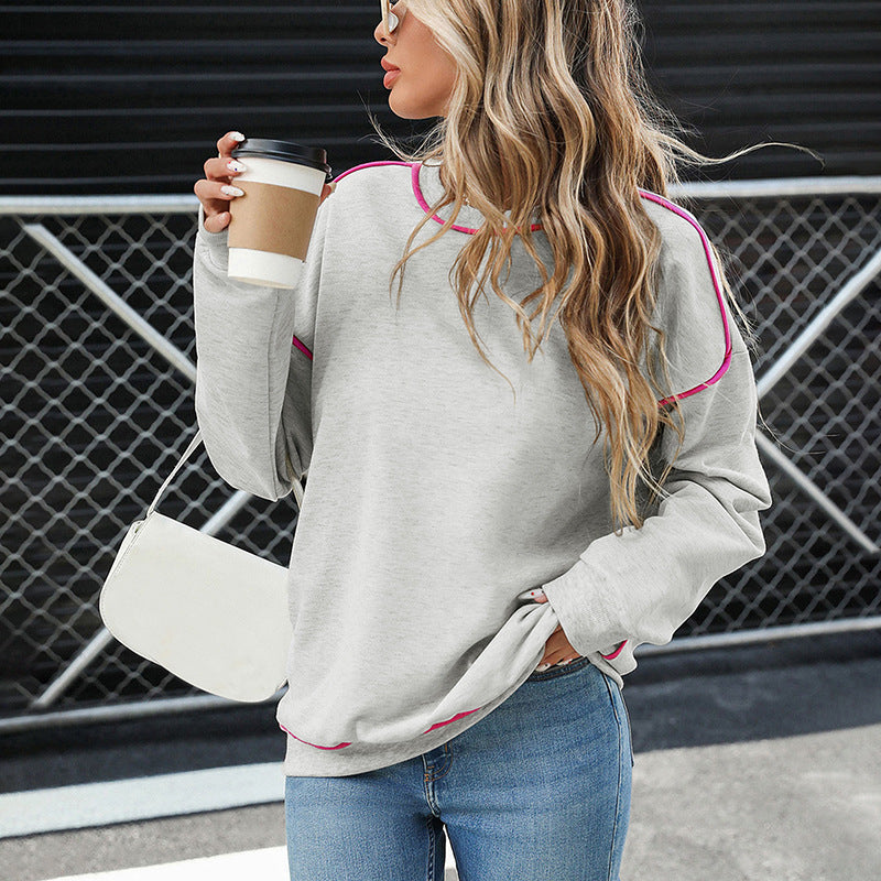 Pullover rund hals kontrastfarve løs sweater til kvinder