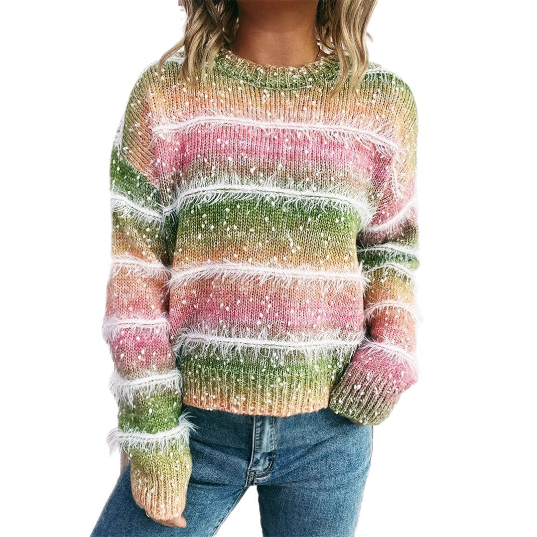 Striped Rainbow Pullover Gradient Cute Round Neck Sweater