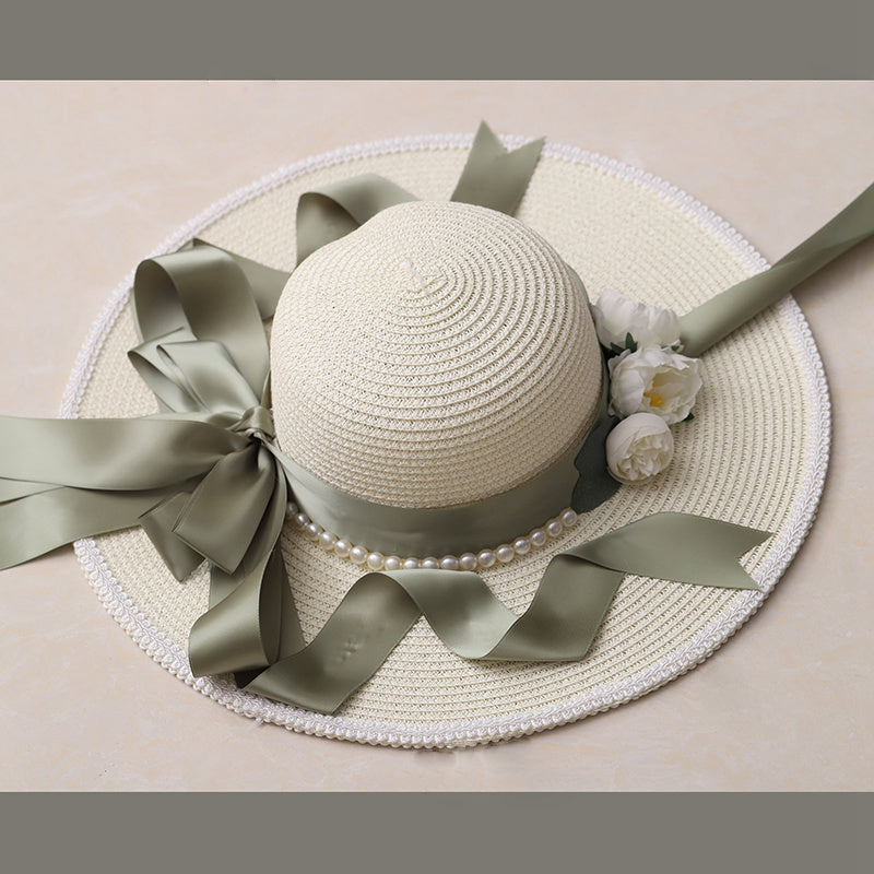 Flower Straw Women's Sun Hat Sunscreen Big Brim  Hand-made Bow