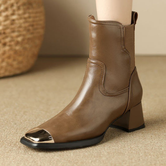 Slimming Martin Boots High Heel Maillard Leather Boots