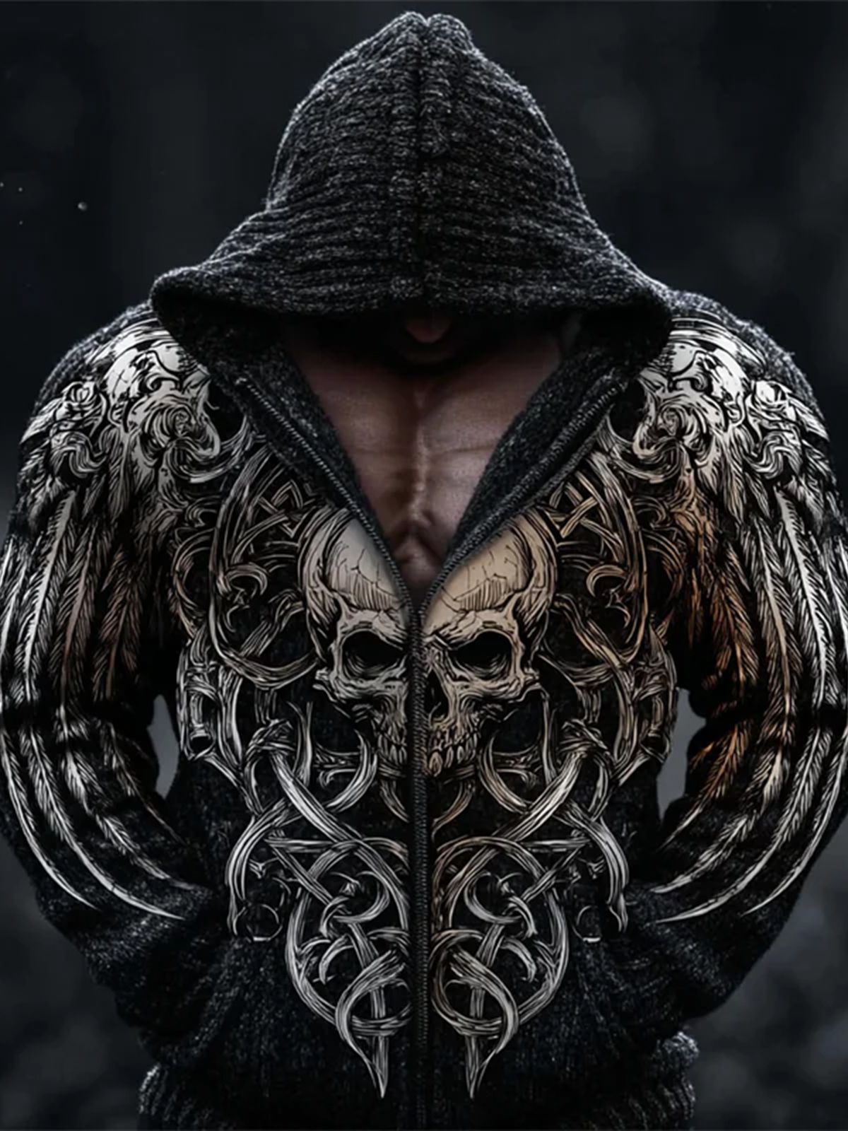 Christmas 3D Digital-Print Casual Zip-Up Hoodie