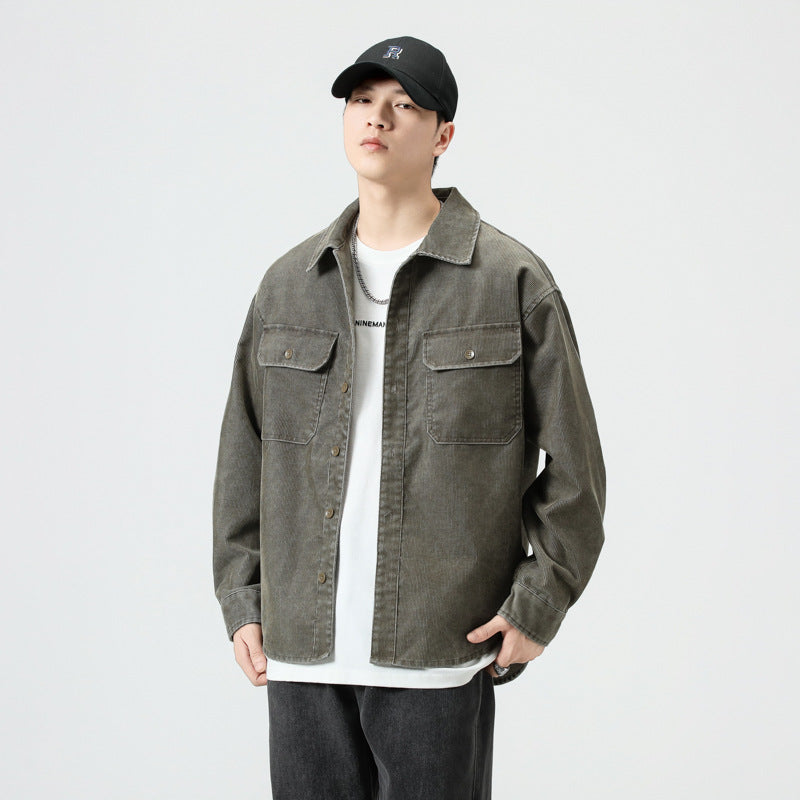 Multi-pocket Loose All-matching Work Clothes Shirt Coat Men's Washed Corduroy Shirt