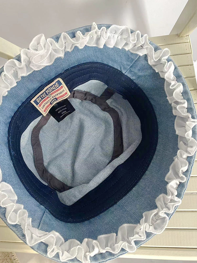 Tree Fungus-like Lacework Cowboy Hat Blue Short Brim Fisherman Hat