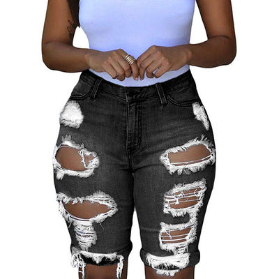 Jeansshorts med høj talje og huller til kvinder