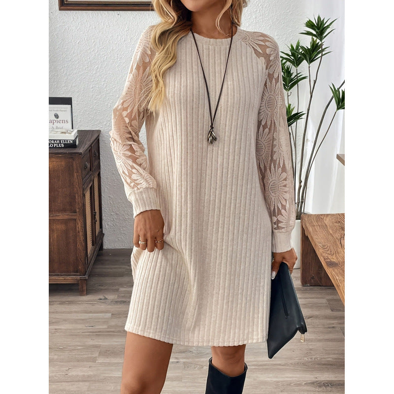 Womens Casual Jacquard Patchwork Short Mini Dress