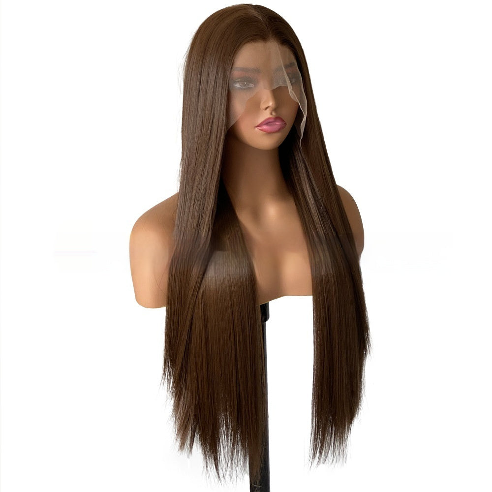 Wig Female Brown Long Straight Artificial Hairline Lace Headgear